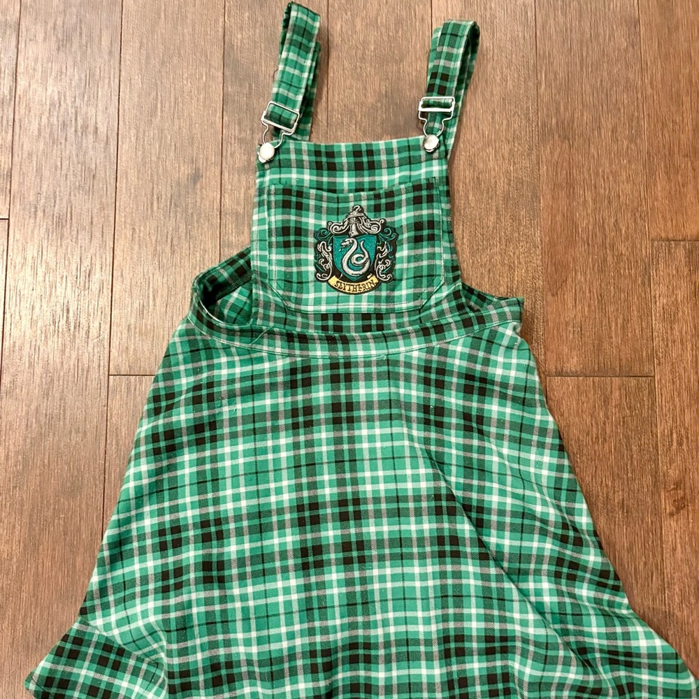 Hot Topic Green and Black Plaid Kids Overalls